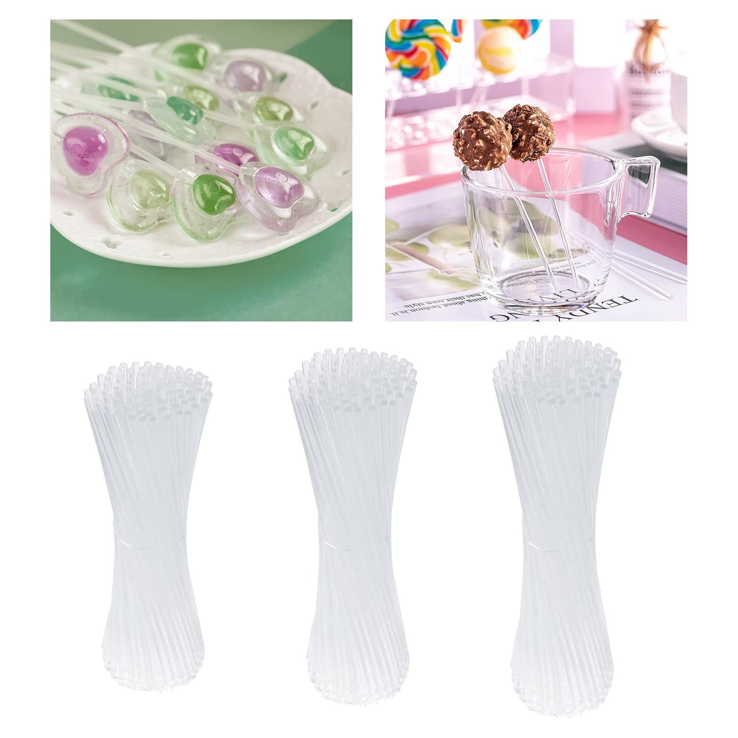 100x Clear Lollipops Sticks Acrylic for Home Halloween Chocolate 10.2x0.3cm