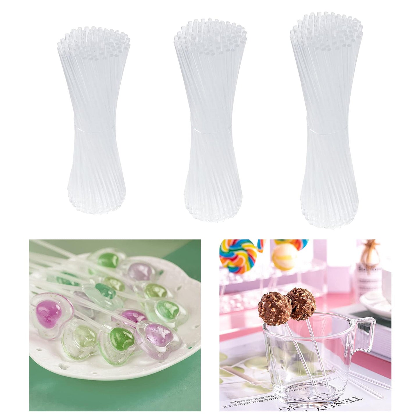 100x Clear Lollipops Sticks Acrylic for Home Halloween Chocolate 10.2x0.3cm