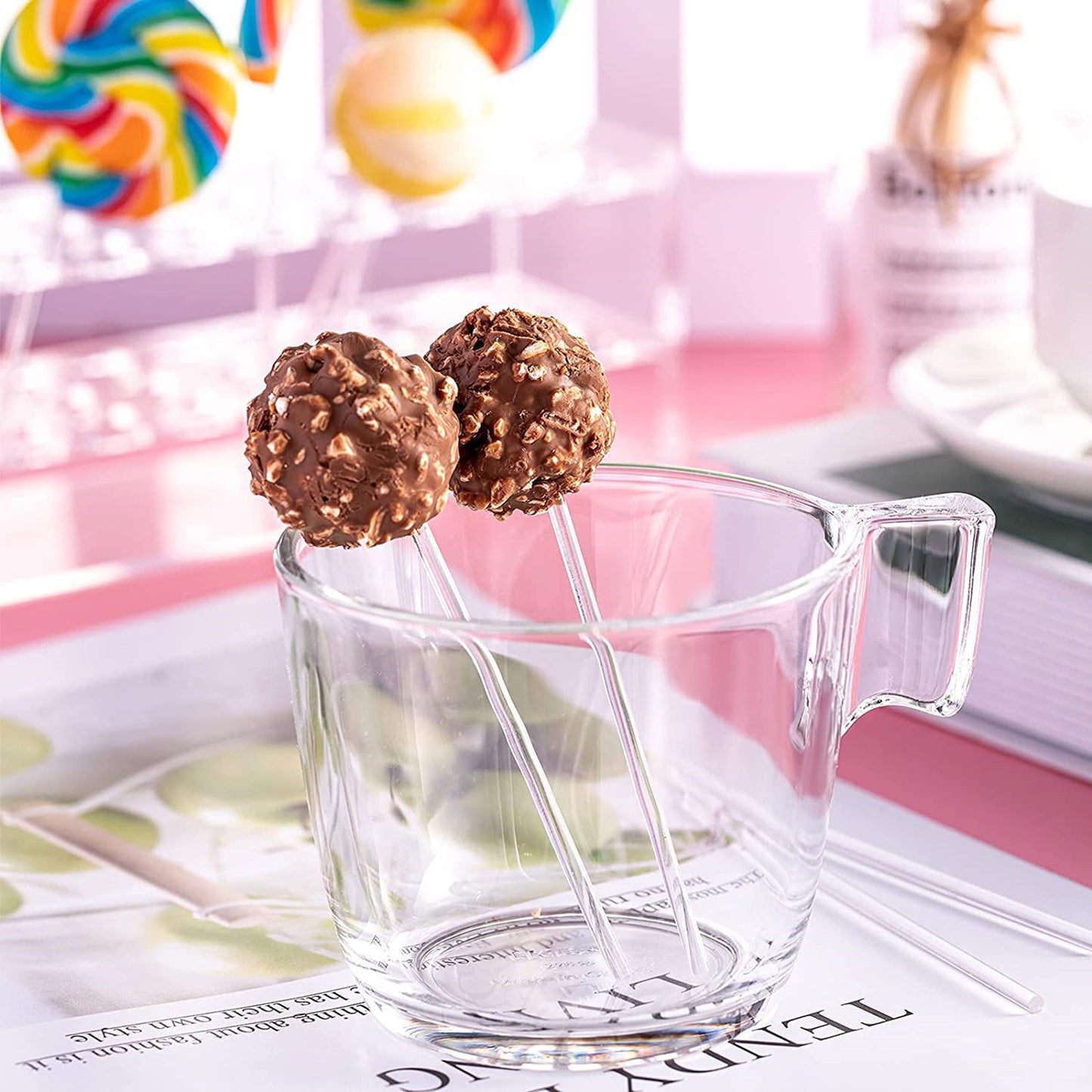 100x Clear Lollipops Sticks Acrylic for Home Halloween Chocolate 15.2x0.3cm
