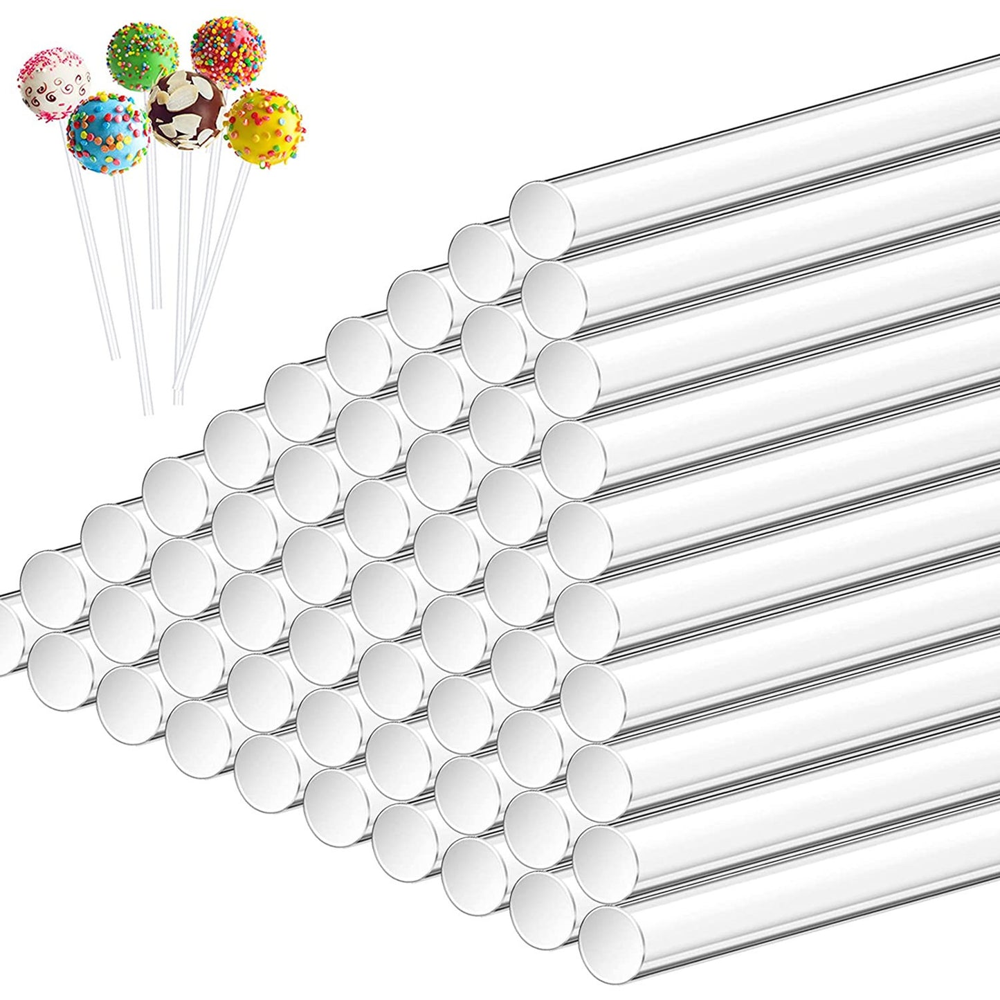 100x Clear Lollipops Sticks Acrylic for Home Halloween Chocolate 15.2x0.3cm