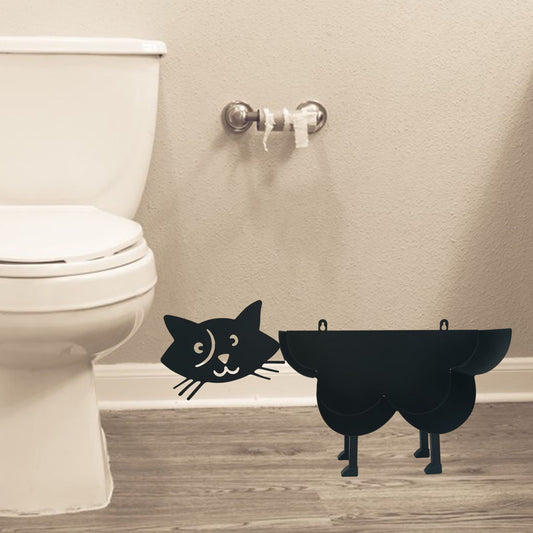 Cute Black Cat Toilet Paper Roll Holder Stand Free Standing Figure Statue