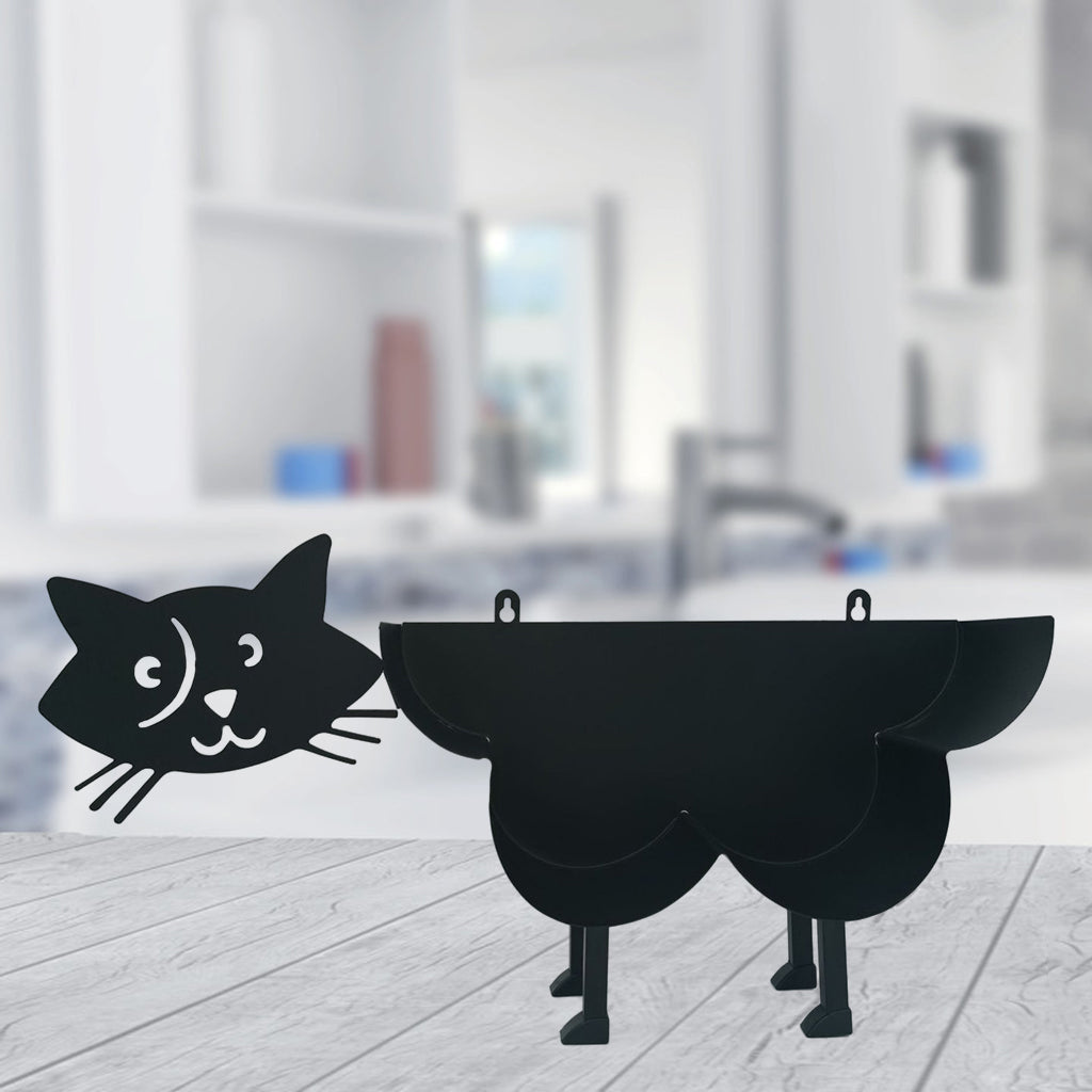 Cute Black Cat Toilet Paper Roll Holder Stand Free Standing Figure Statue