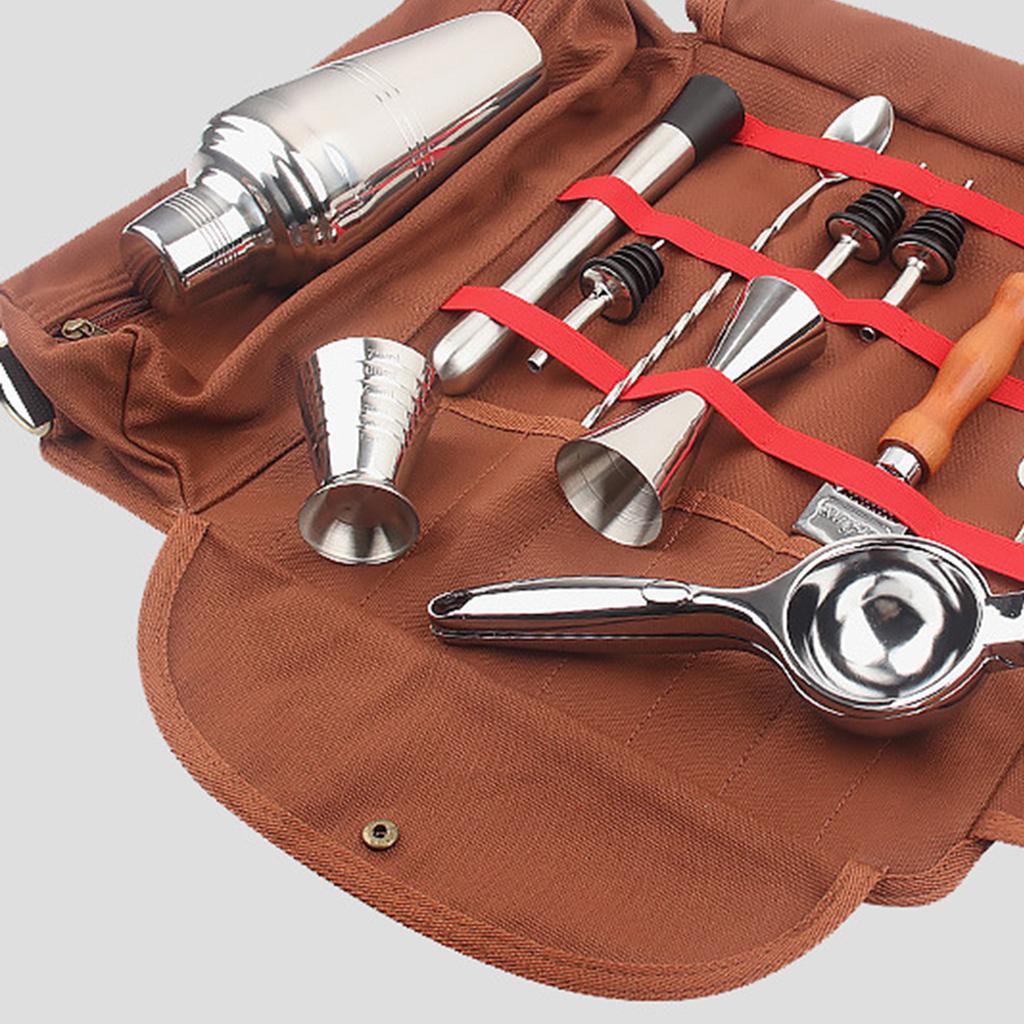 Barware Roll Bag with Handle Easy Carry Professional Storage Bag Brown