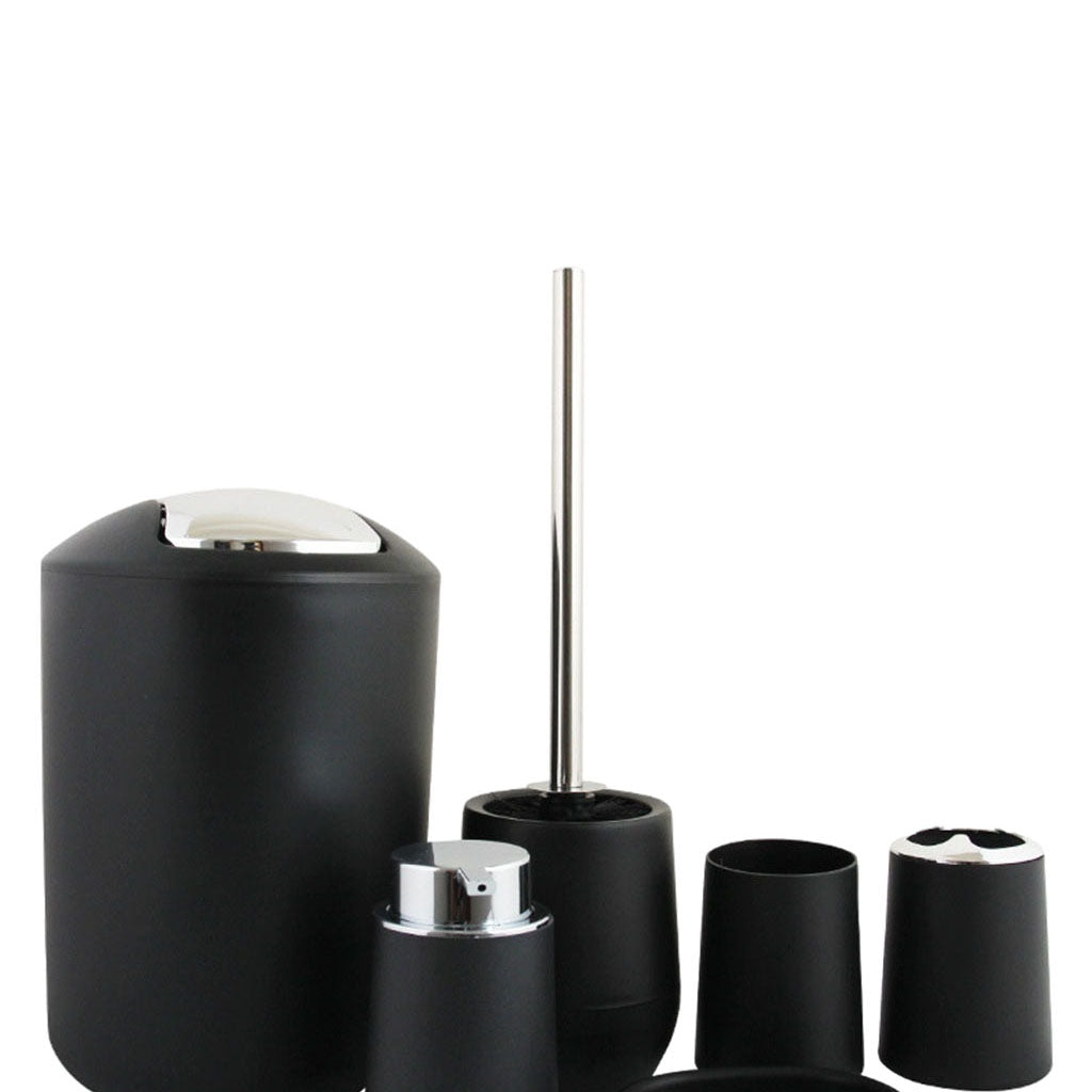 6Pieces Bathroom Accessories Set Tumbler Toothbrush Holder Toilet Brush Black