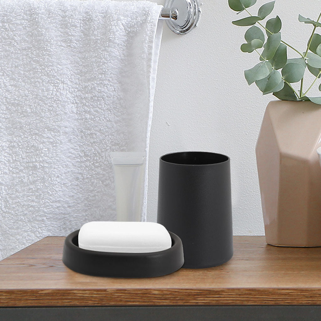 6Pieces Bathroom Accessories Set Tumbler Toothbrush Holder Toilet Brush Black