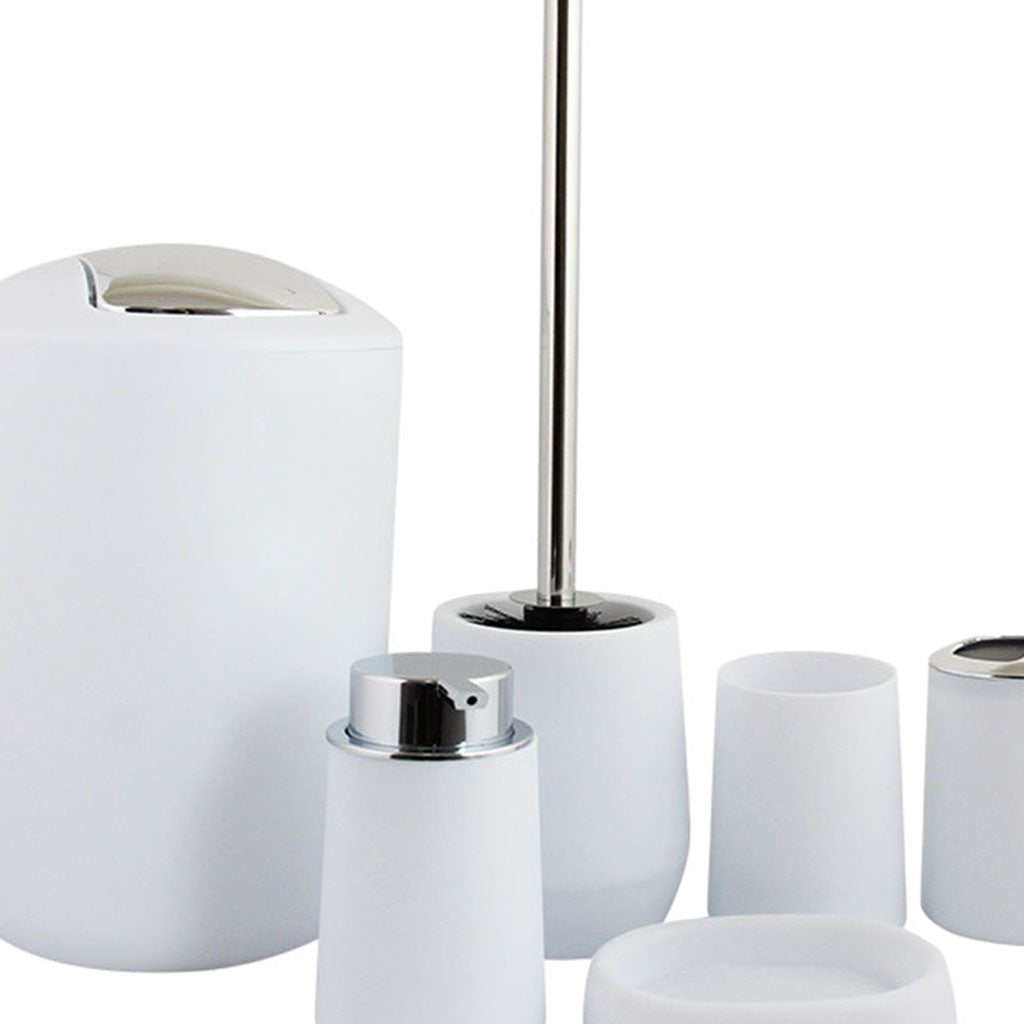 6Pieces Bathroom Accessories Set Tumbler Toothbrush Holder Toilet Brush White