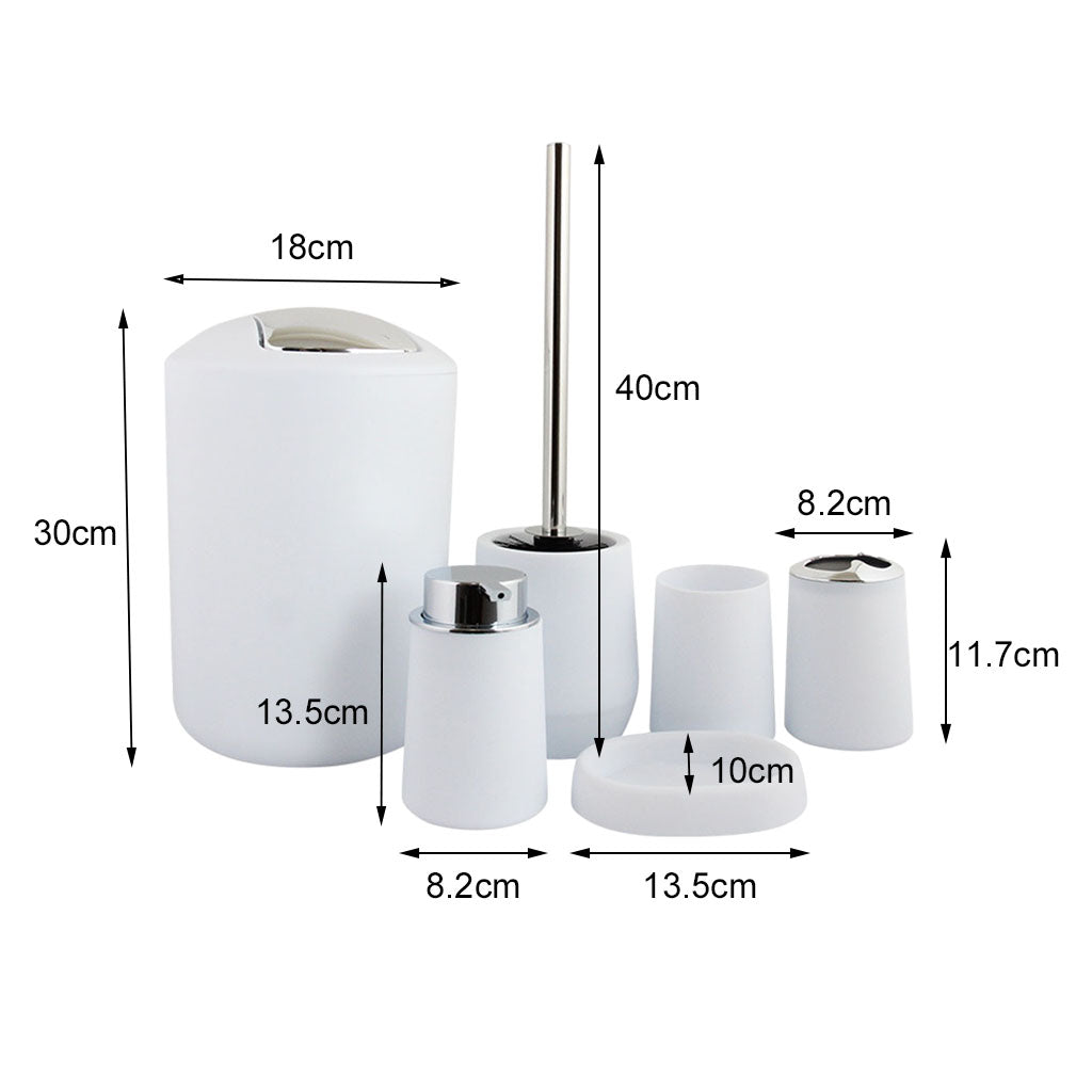 6Pieces Bathroom Accessories Set Tumbler Toothbrush Holder Toilet Brush White