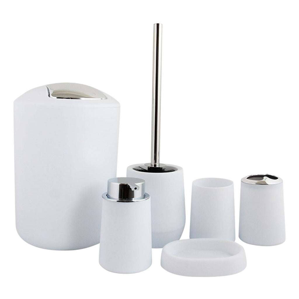 6Pieces Bathroom Accessories Set Tumbler Toothbrush Holder Toilet Brush White