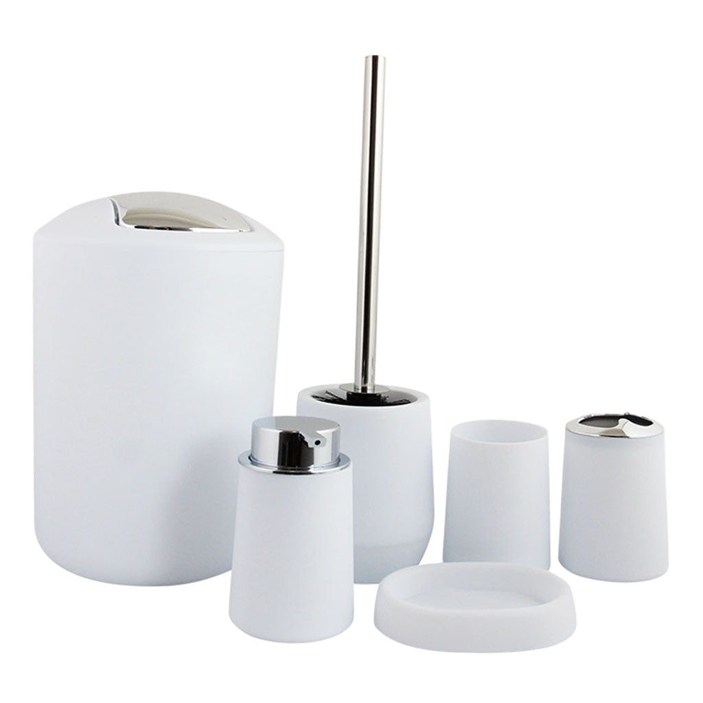 6Pieces Bathroom Accessories Set Tumbler Toothbrush Holder Toilet Brush White