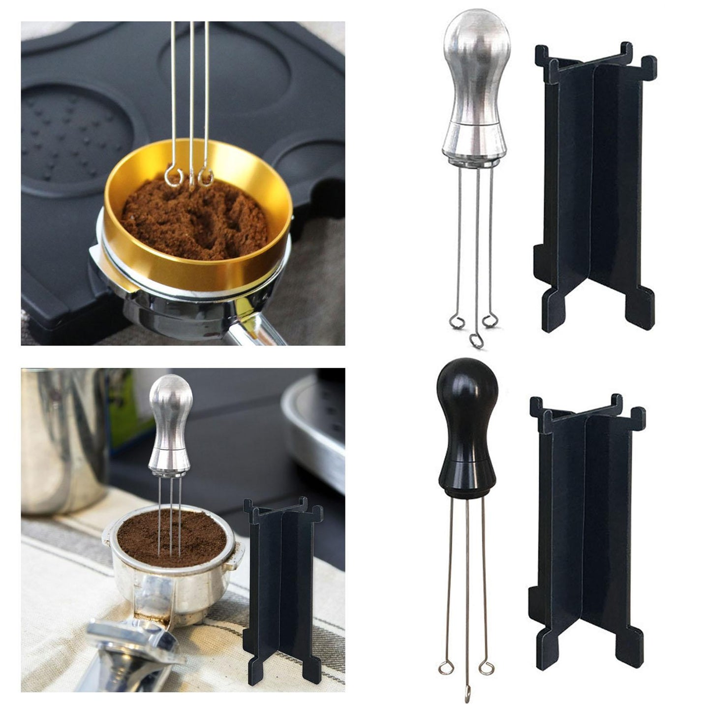 Espresso Tamper Arc-Shaped Stitch Wider Stir Area Leveler Needle Type Black