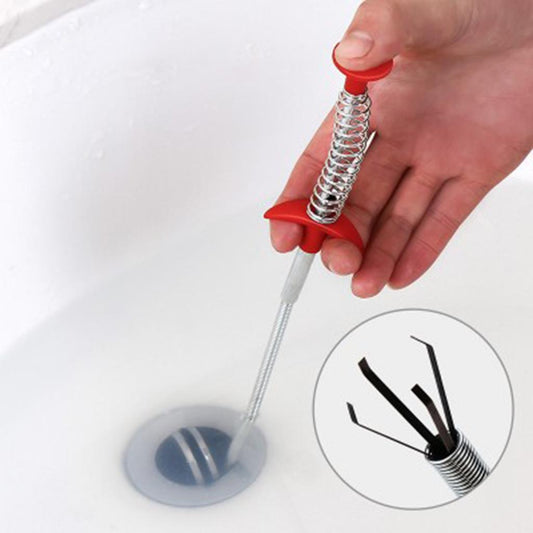 Manual Drain Snake Sink Clog Remover Hook Steel Spring Sink Pipe Bathroom Red 7M