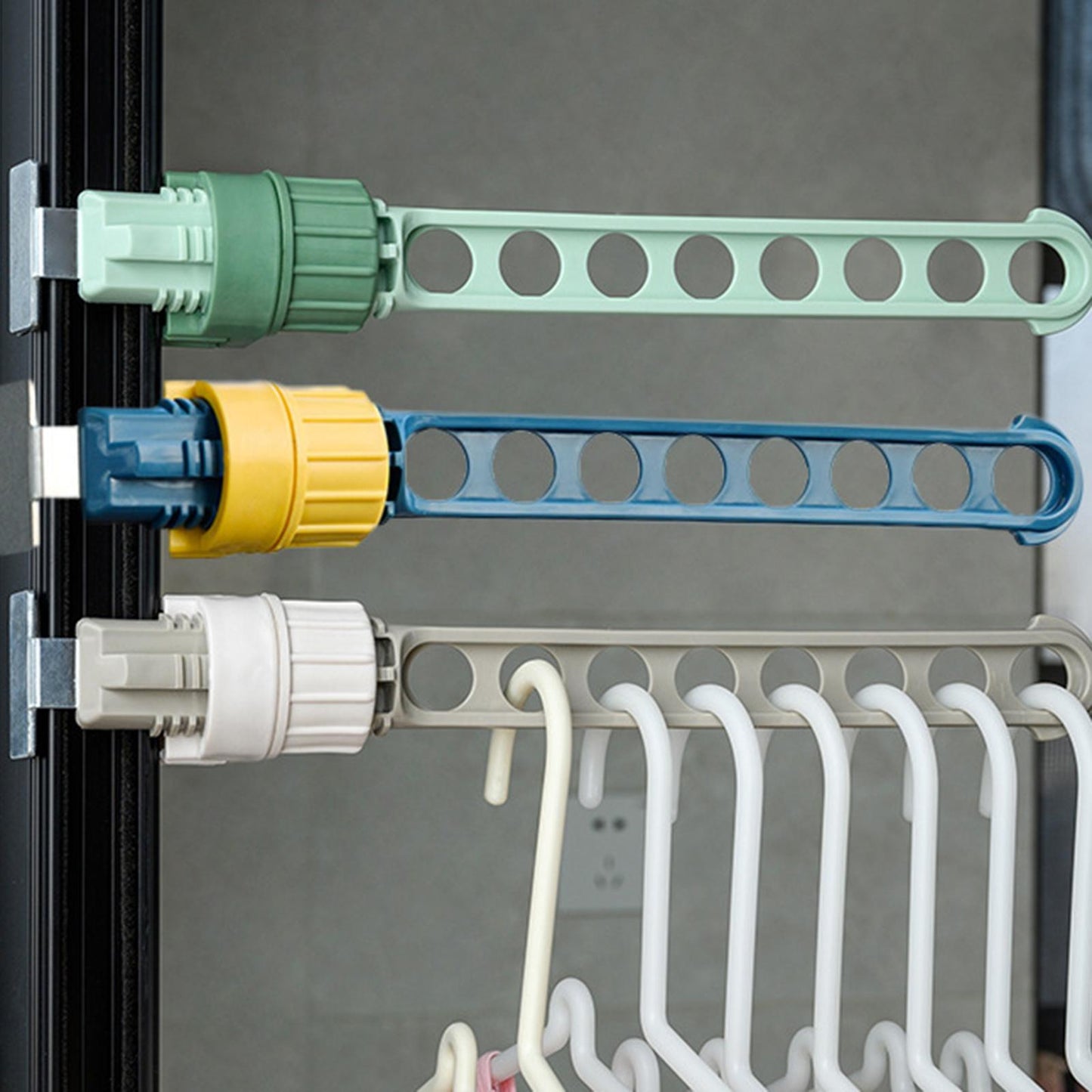 Space Saving Balcony 8 Hole Clothes Hanging Drying Rack Window Frame Hanger Blue
