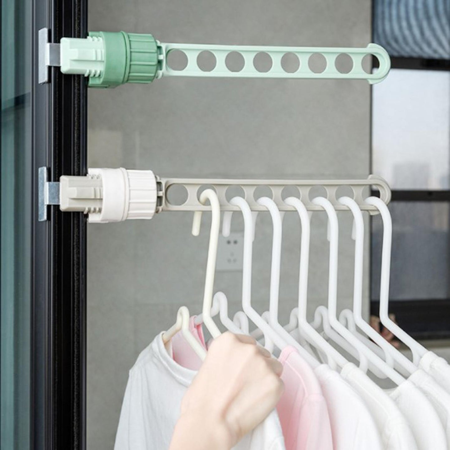 Space Saving Balcony 8 Hole Clothes Hanging Drying Rack Window Frame Hanger Gray