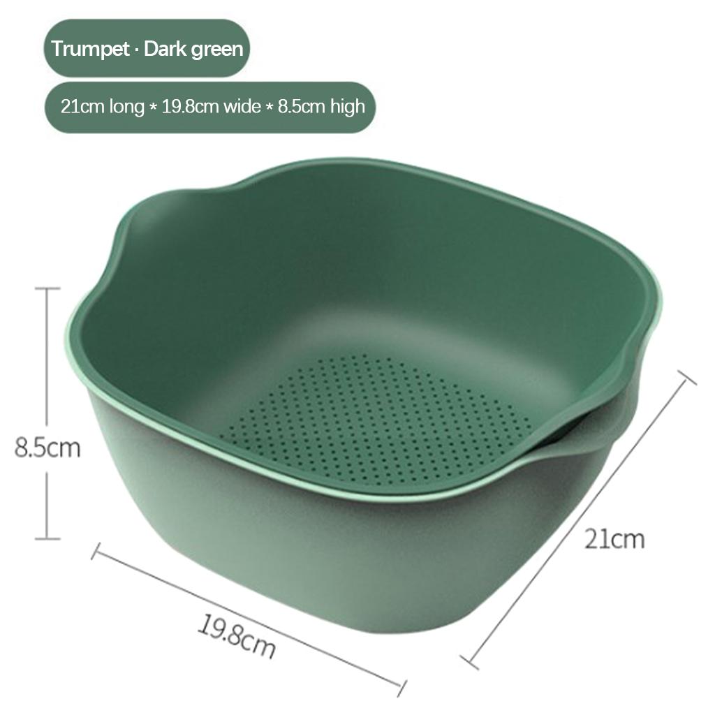3Pcs Drain Basket Handle Double Layer Plate ABS Plastic for Living Room Green