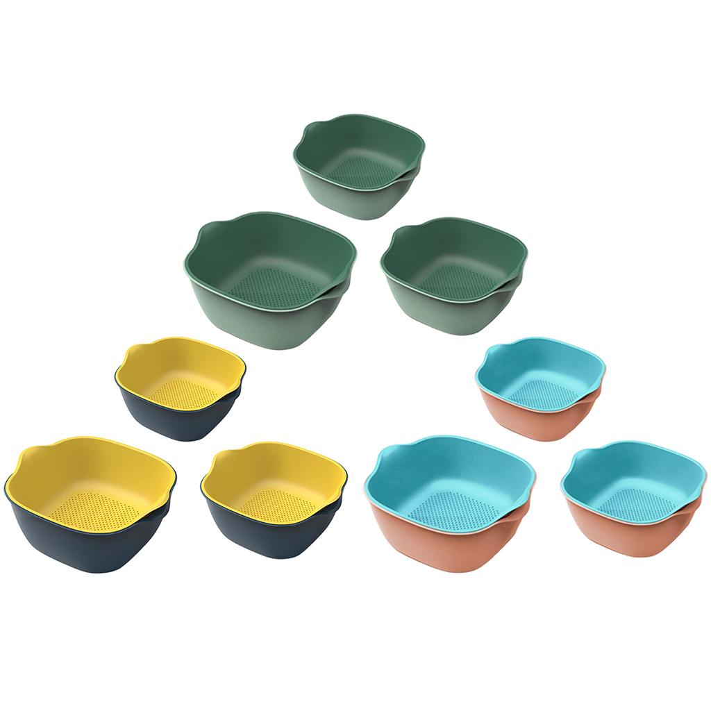 3Pcs Drain Basket Handle Double Layer Plate ABS Plastic for Living Room Green