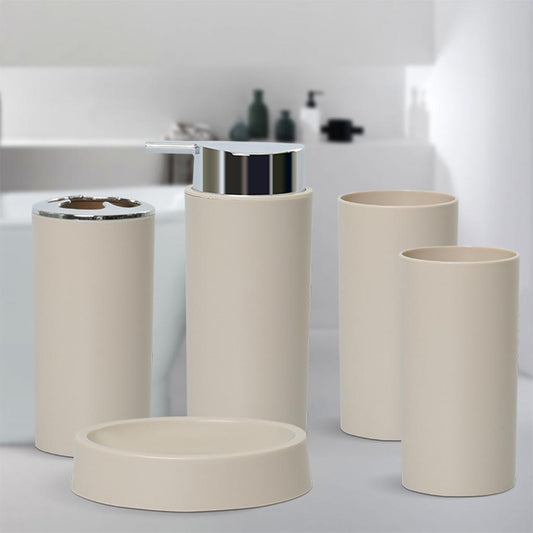 5Piece Bathroom Accessories Set Soap Dispenser Luxury Soap Dish for Office beige