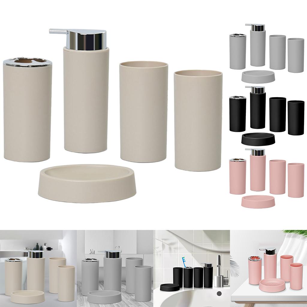 5Piece Bathroom Accessories Set Soap Dispenser Luxury Soap Dish for Office beige