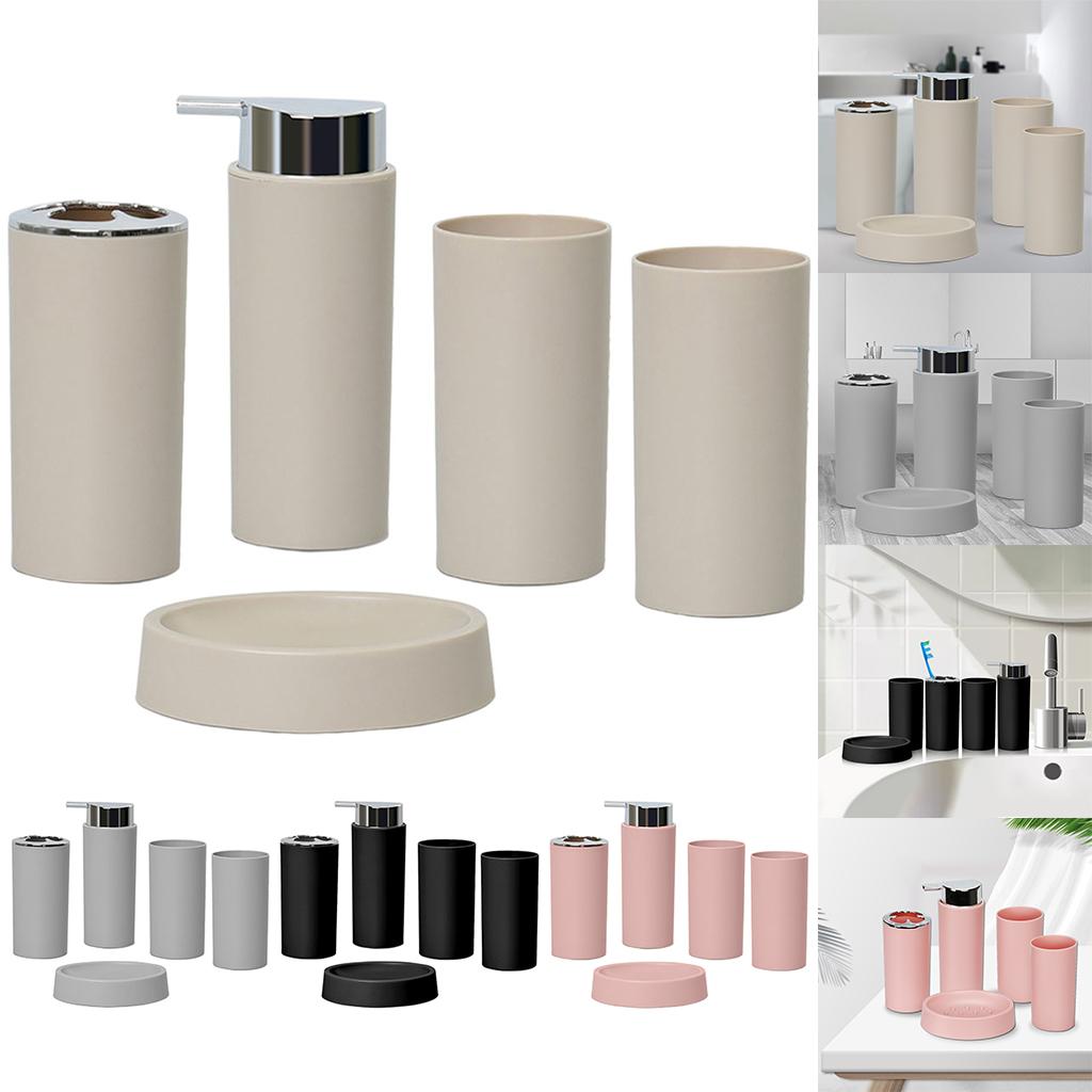 5Piece Bathroom Accessories Set Soap Dispenser Luxury Soap Dish for Office beige