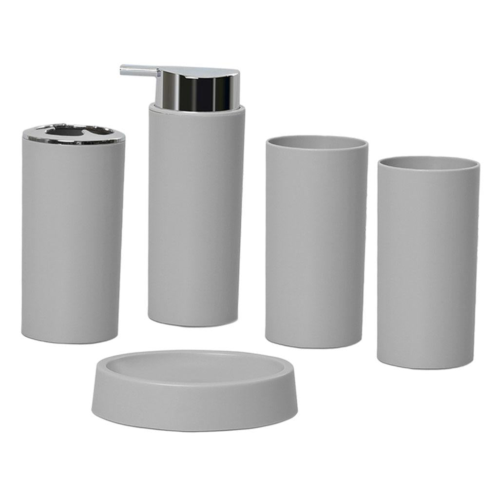 5Piece Bathroom Accessories Set Soap Dispenser Luxury Soap Dish for Office gray