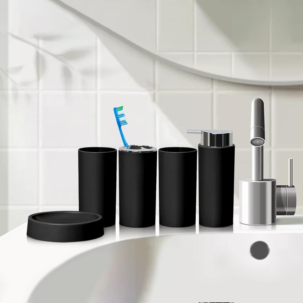 5Piece Bathroom Accessories Set Soap Dispenser Luxury Soap Dish for Office black