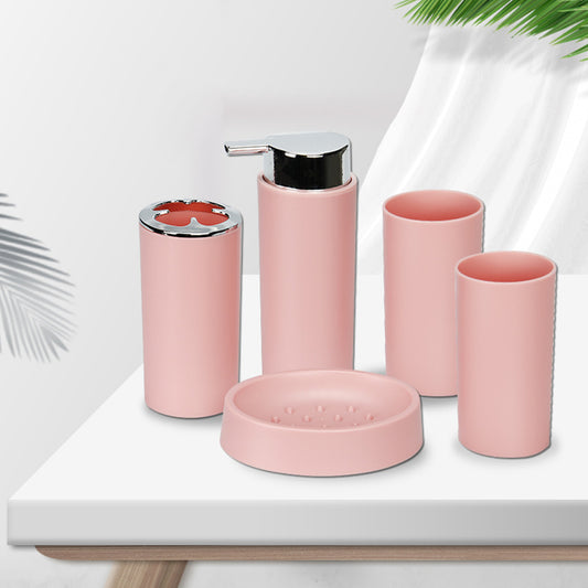 5Piece Bathroom Accessories Set Soap Dispenser Luxury Soap Dish for Office pink