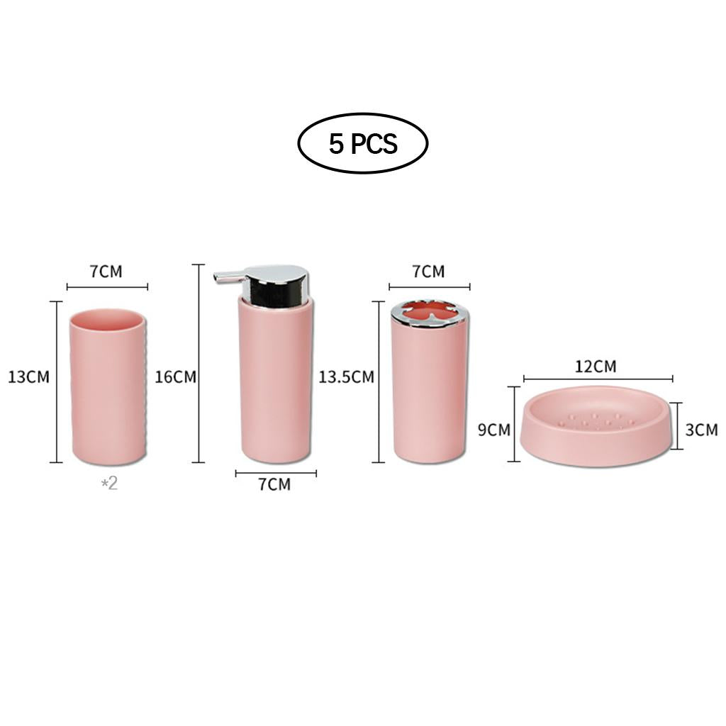 5Piece Bathroom Accessories Set Soap Dispenser Luxury Soap Dish for Office pink