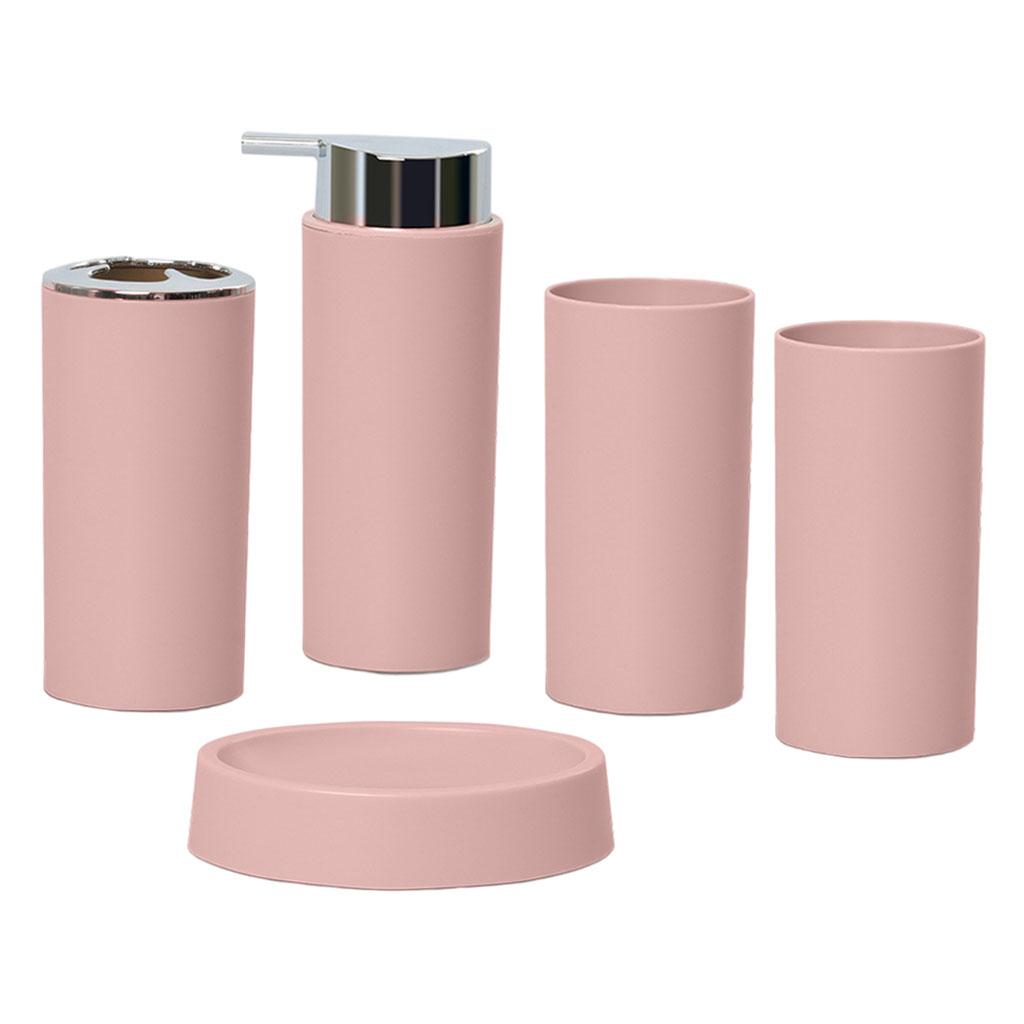 5Piece Bathroom Accessories Set Soap Dispenser Luxury Soap Dish for Office pink