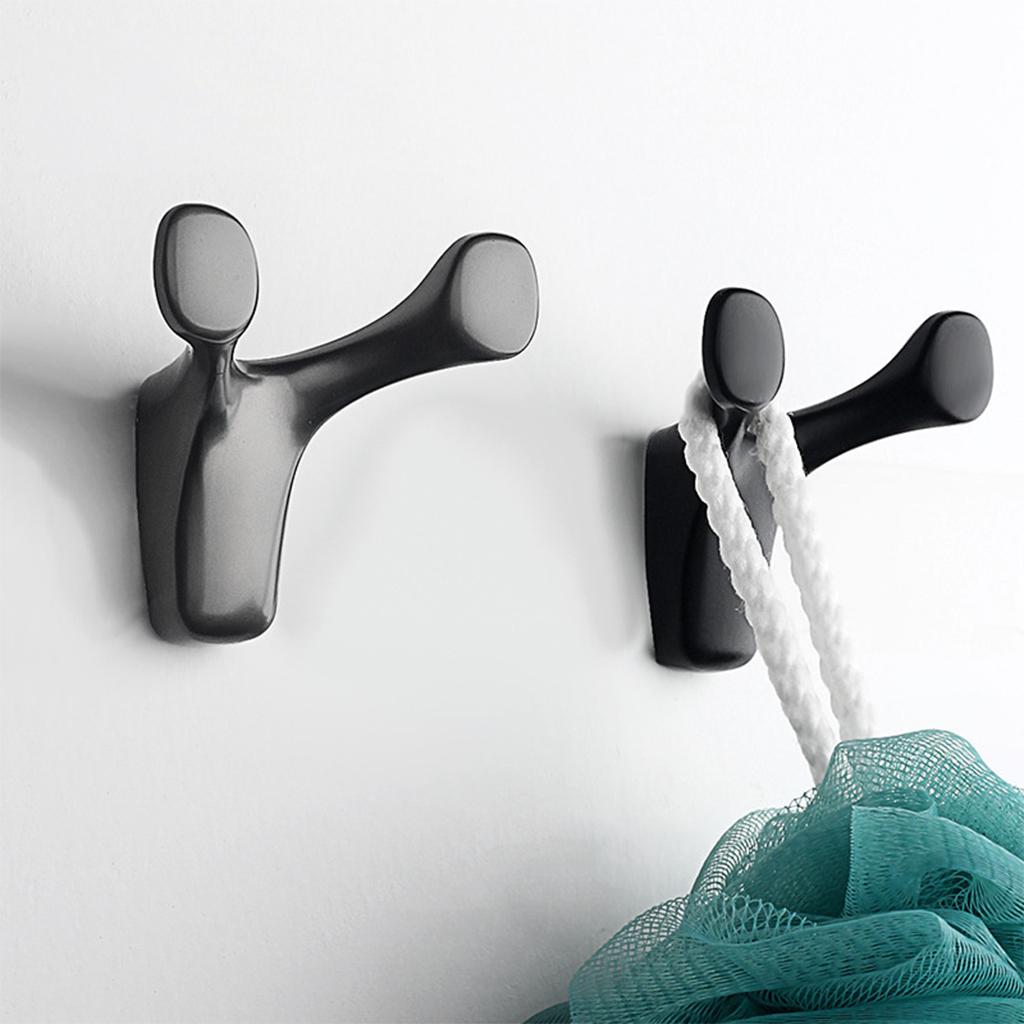 2 Pieces Wall Hooks Heavy Duty Nordic Waterproof for Kitchen Coat Robe Black