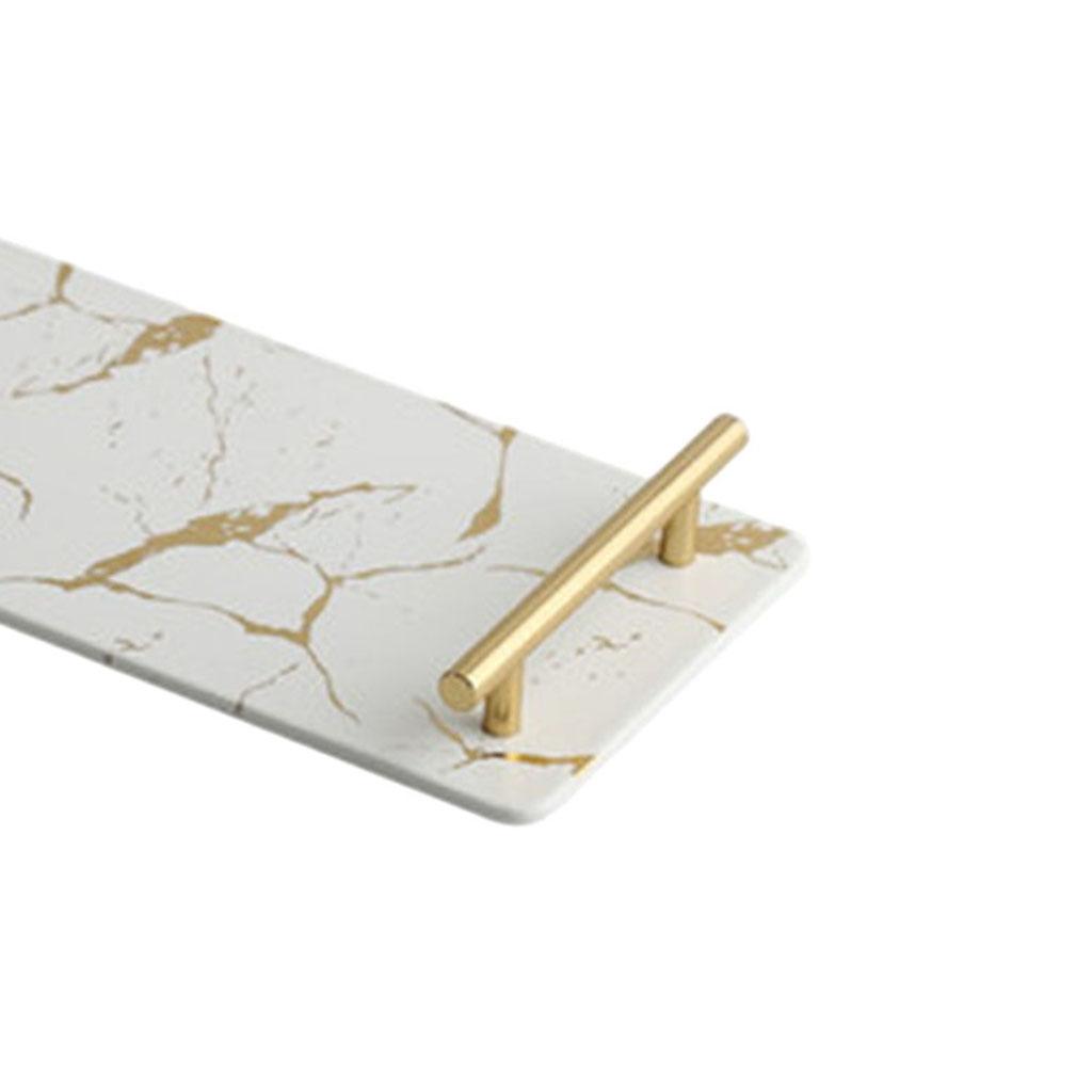 Marble Serving Tray with Handle Easy Clean for Home Living Room Decoration White Rectangle