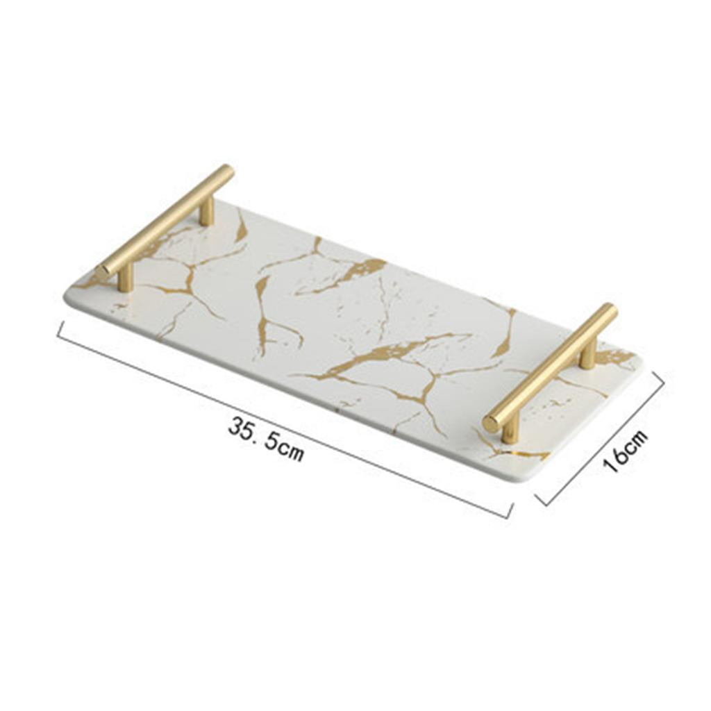 Marble Serving Tray with Handle Easy Clean for Home Living Room Decoration White Rectangle