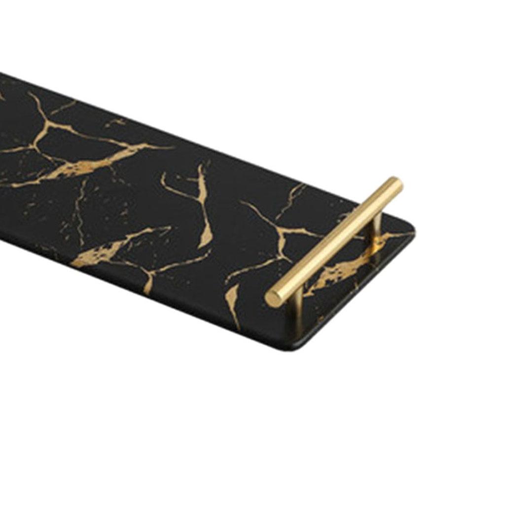 Marble Serving Tray with Handle Easy Clean for Home Living Room Decoration Black Rectangle