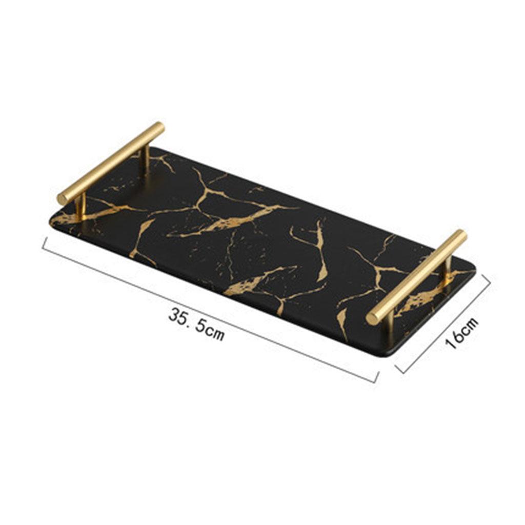 Marble Serving Tray with Handle Easy Clean for Home Living Room Decoration Black Rectangle