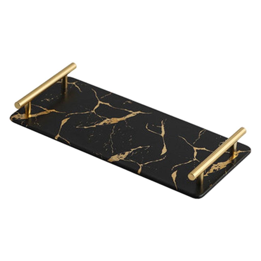 Marble Serving Tray with Handle Easy Clean for Home Living Room Decoration Black Rectangle