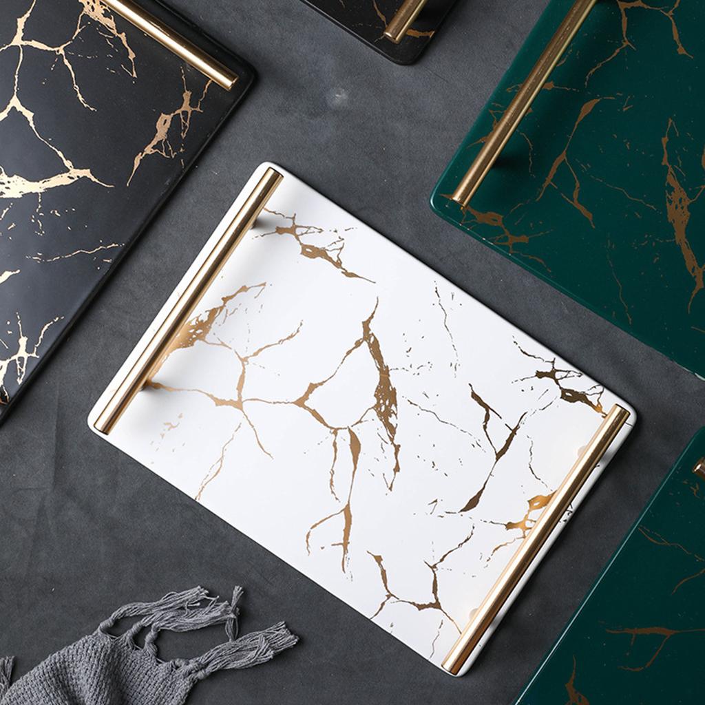 Marble Serving Tray with Handle Easy Clean for Home Living Room Decoration White Square
