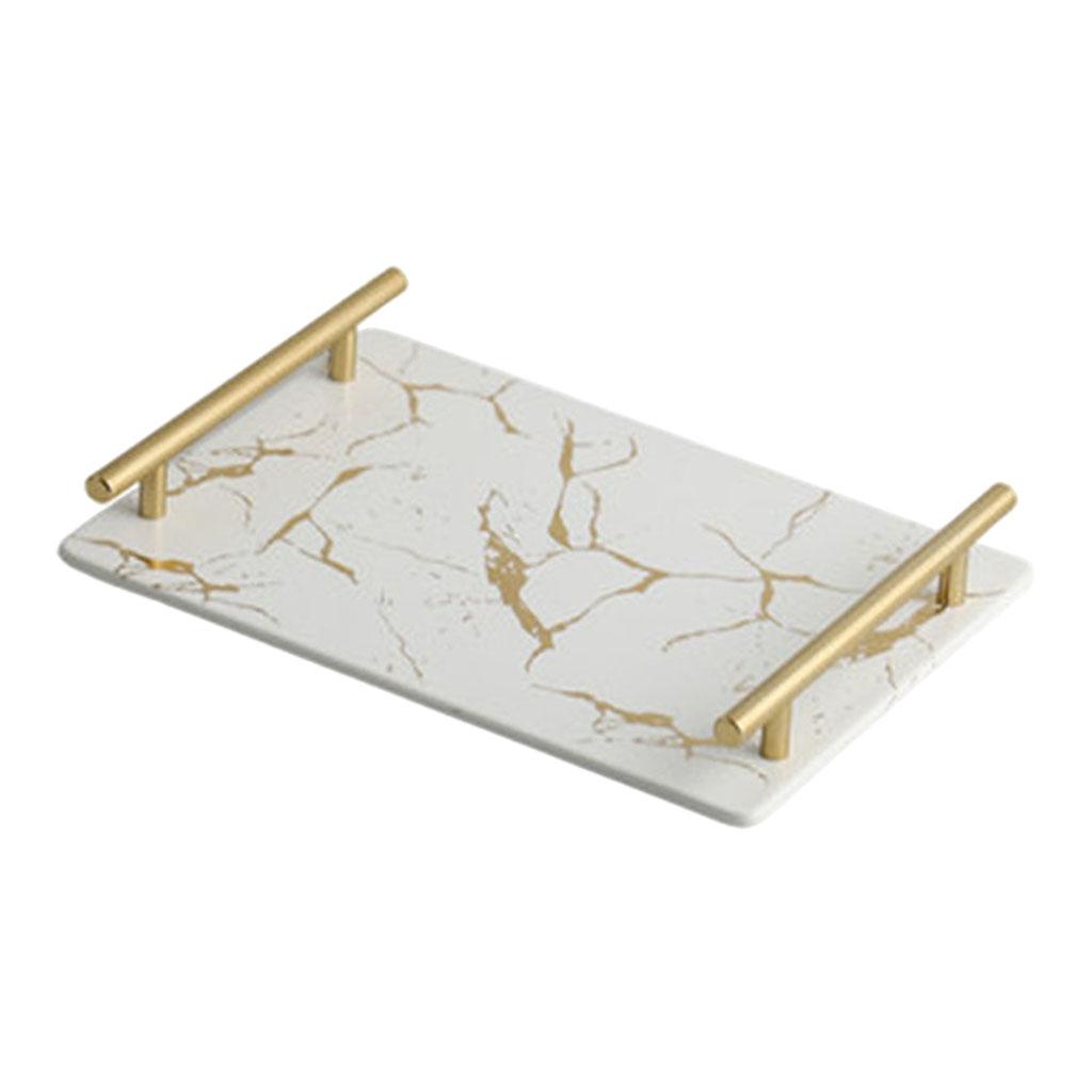 Marble Serving Tray with Handle Easy Clean for Home Living Room Decoration White Square