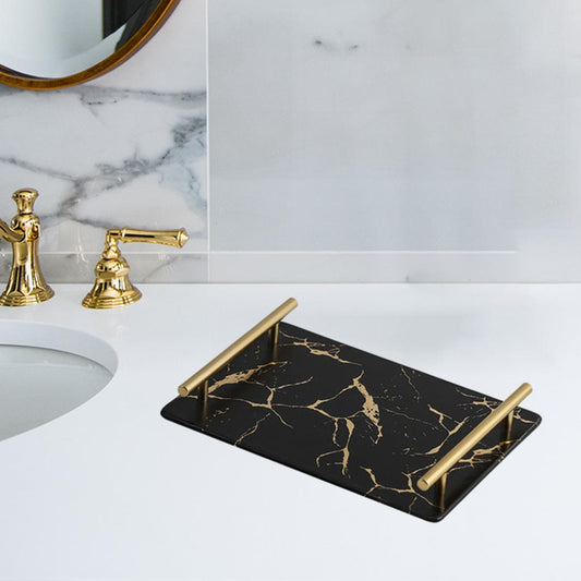 Marble Serving Tray with Handle Easy Clean for Home Living Room Decoration Black Square