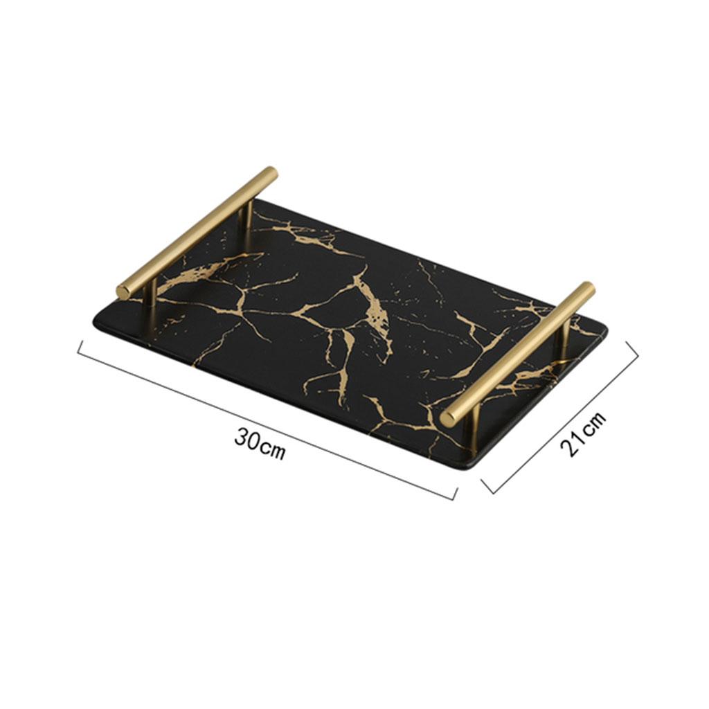Marble Serving Tray with Handle Easy Clean for Home Living Room Decoration Black Square