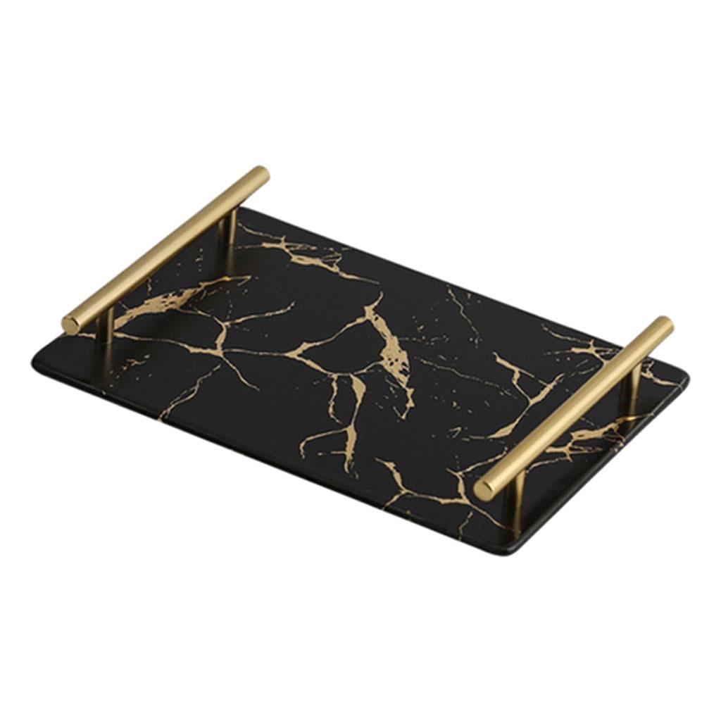 Marble Serving Tray with Handle Easy Clean for Home Living Room Decoration Black Square