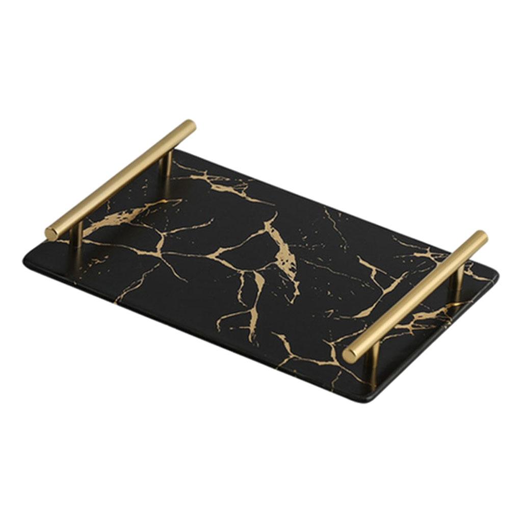 Marble Serving Tray with Handle Easy Clean for Home Living Room Decoration Black Square