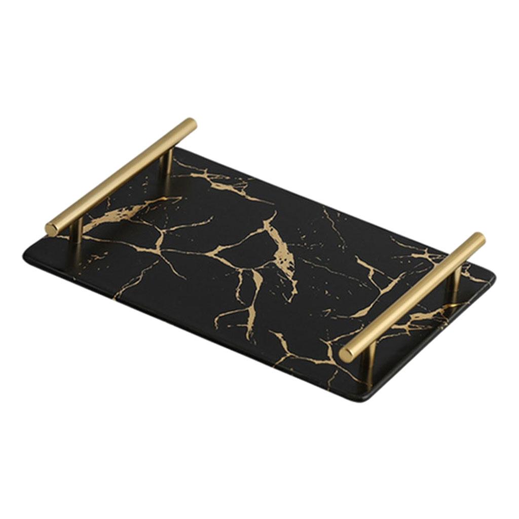 Marble Serving Tray with Handle Easy Clean for Home Living Room Decoration Black Square