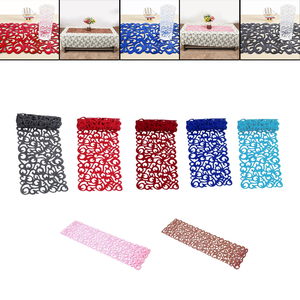 Hollow Placemats Rectangle Felt Decorations for Home Desk Red