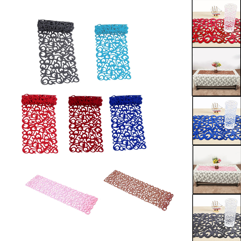 Hollow Placemats Rectangle Felt Decorations for Home Desk Red