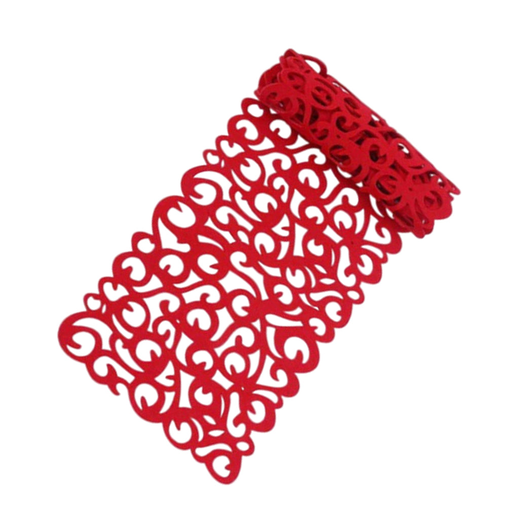 Hollow Placemats Rectangle Felt Decorations for Home Desk Red