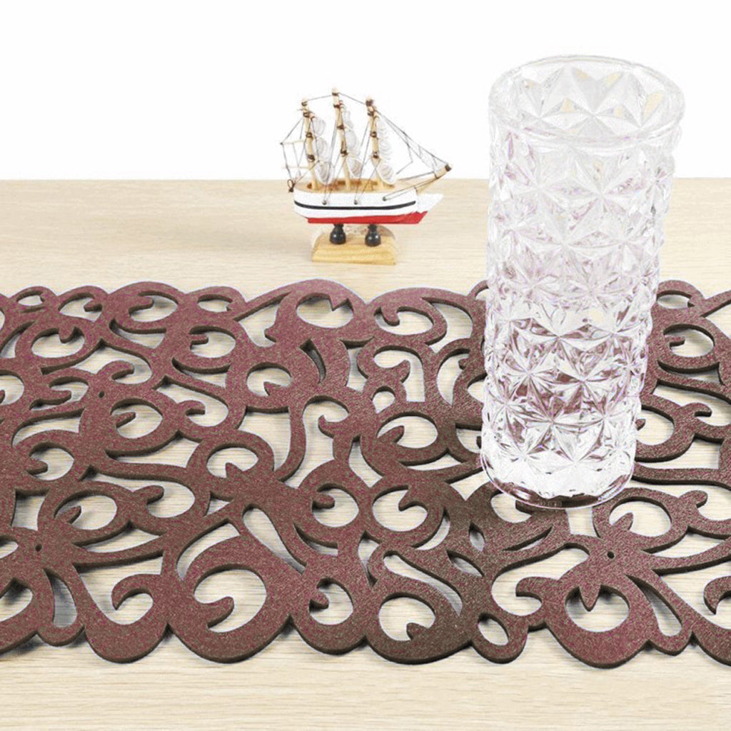 Hollow Placemats Rectangle Felt Decorations for Home Desk Brown