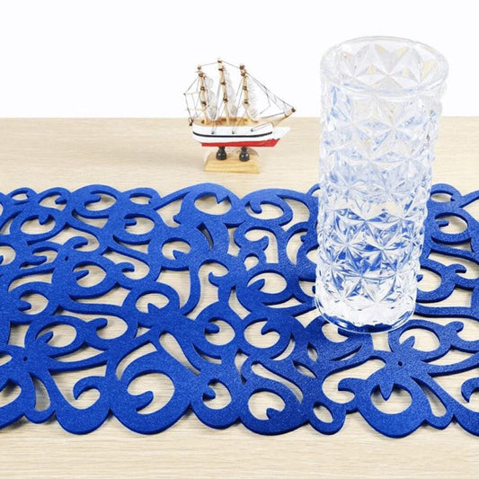 Hollow Placemats Rectangle Felt Decorations for Home Desk Blue
