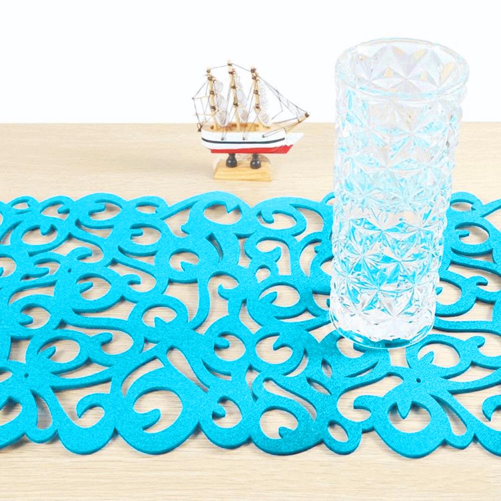 Hollow Placemats Rectangle Felt Decorations for Home Desk Sky blue