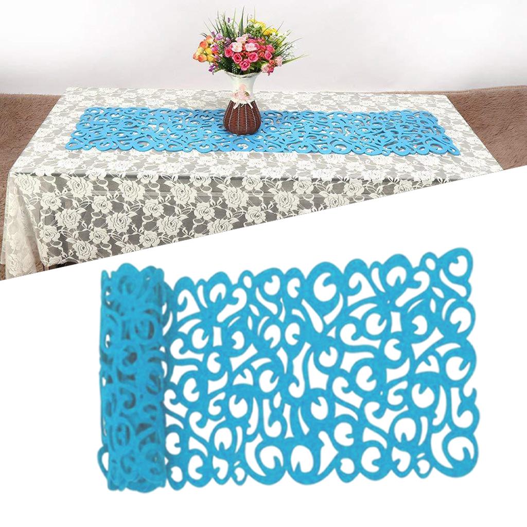 Hollow Placemats Rectangle Felt Decorations for Home Desk Sky blue