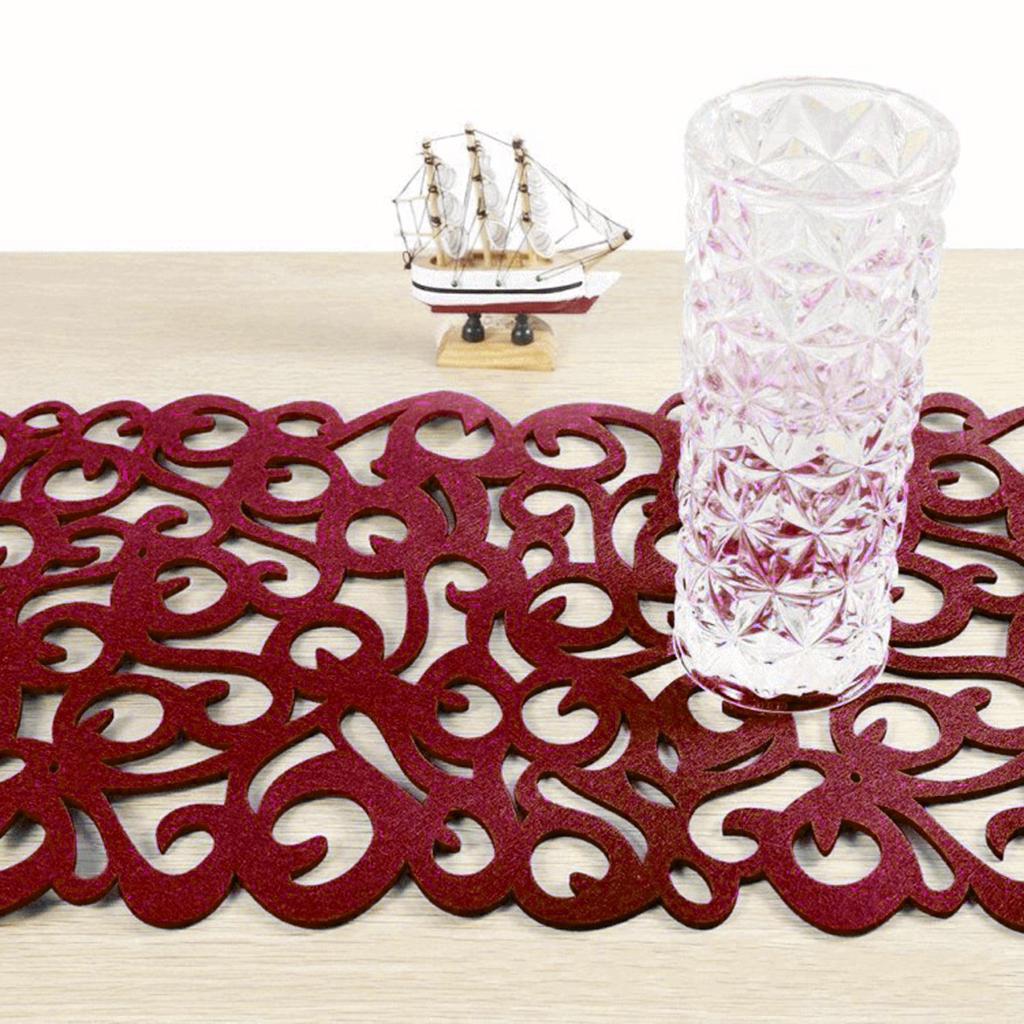 Hollow Placemats Rectangle Felt Decorations for Home Desk Red wine