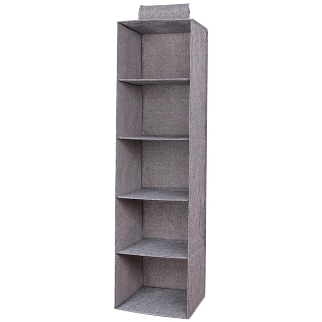 Portable Hanging Closet Organizer No-Woven Fabric for Purses Dorm Room 5 Layer Grey