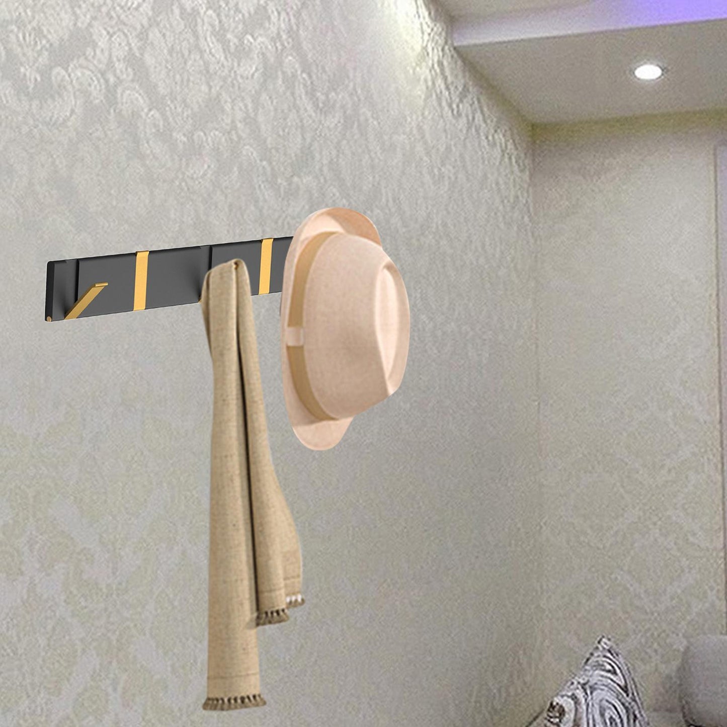Metal Wall Mounted Coat Rack Foldable Hooks for Home Office Towels Hats black base silver